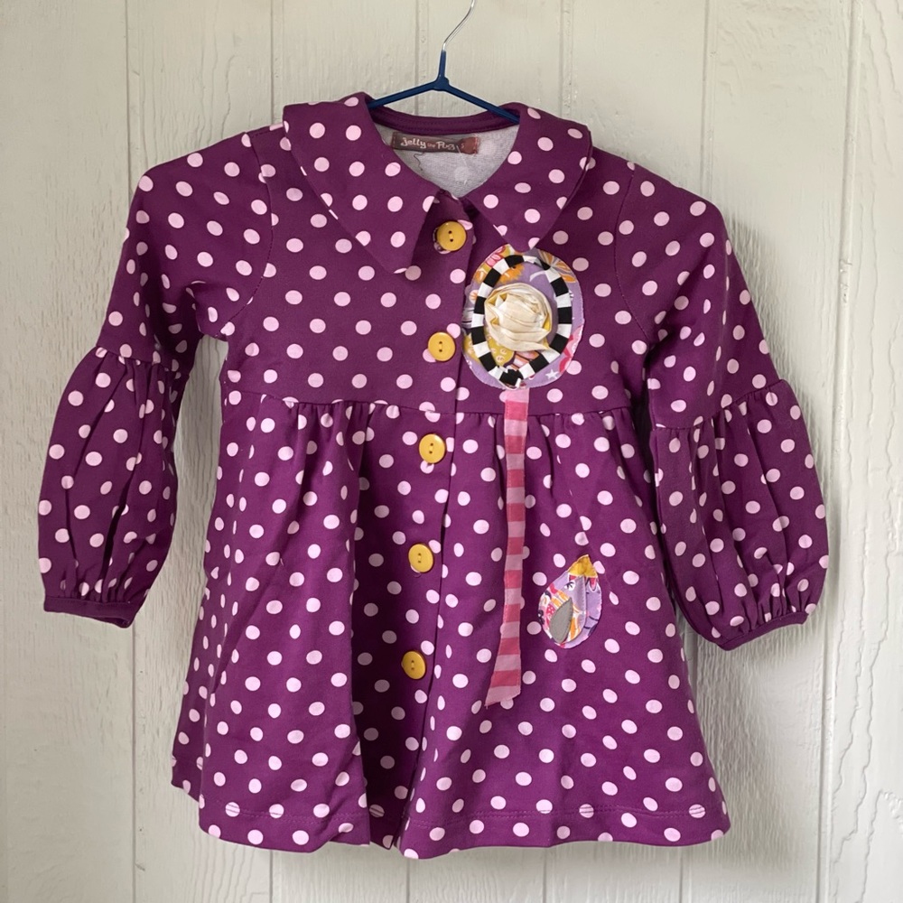 Jelly The Pug Purple Polka Dot Girls Button Jacket